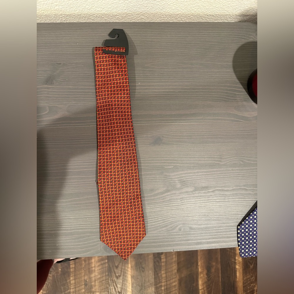 Brooks Brothers Red Orange, Yellow and Green Geometric Silk Tie
